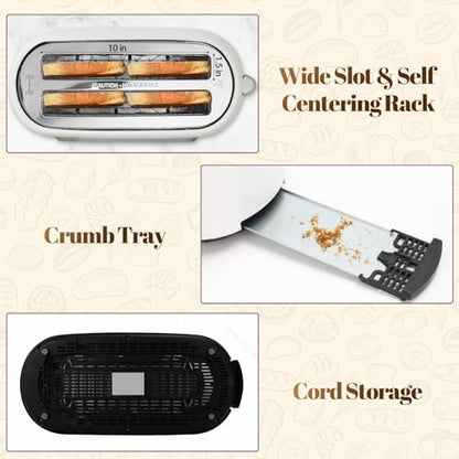Tesslux 4 Slice Toaster, Touchscreen, 1.5" Long Wide Slot, 1300W, White - color: White