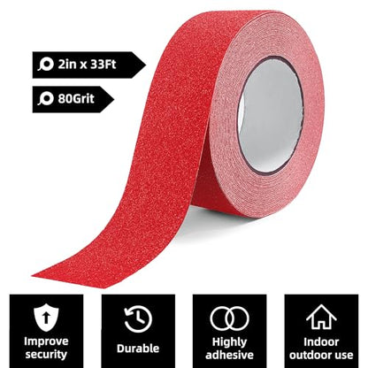 Reniteco 2" x33Ft Anti Slip Tape Red Heavy Duty Grip 1PC - color: 03-Red, size: 2in x 33Ft