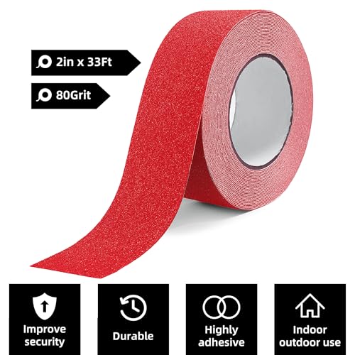 Reniteco 2" x33Ft Anti Slip Tape Red Heavy Duty Grip 1PC - color: 03-Red, size: 2in x 33Ft