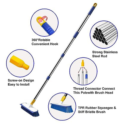 ITTAR 55" Extendable Floor Scrub Brush, 12" Wide Heavy-Duty 2-in-1 Scrub & Squeegee Deck Brush for Tile Grout Shower Floor, Kitchen, Restaurant, Patio & Garage Cleaning - color: Blue
