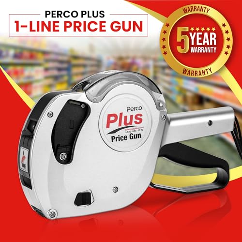 Perco Plus 1-Line Price Marking Gun with Labels Kit - Compares to Monarch 1131-01 Band Includes 1-Line 8-Character Band Price Labeler Gun, 9,000 Blank White Labels, a Label Scraper, and an Extra Inker - style: Price Gun Kit