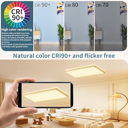 23 Inch Square LED Flush Mount Ceiling Light Dimmable with Remote Backlight - color: Dimmable White
