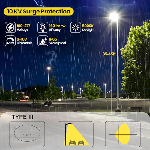 YARBO LED Parking Lot Light - 320W/300W/280W Switchable, 5000K 51200LM 160LM/W Shoebox Light, Dusk to Dawn Photocell, IP65 Waterproof ETL 100-277V for Warehouses & Stadiums, Arm Mount & Slip Fitter - size: 320W-300W-280W Switchable