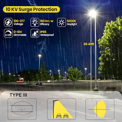 YARBO LED Parking Lot Light - 320W/300W/280W Switchable, 5000K 51200LM 160LM/W Shoebox Light, Dusk to Dawn Photocell, IP65 Waterproof ETL 100-277V for Warehouses & Stadiums, Arm Mount & Slip Fitter - size: 320W-300W-280W Switchable