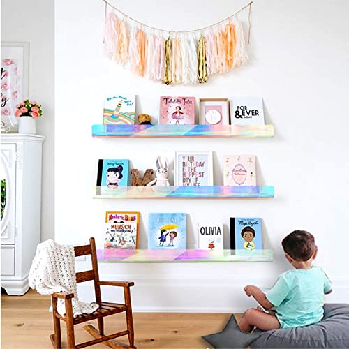 2 Packs 24 inches Iridescent Acrylic Shelves,Book Shelf for wall - color: 24in-iridescent