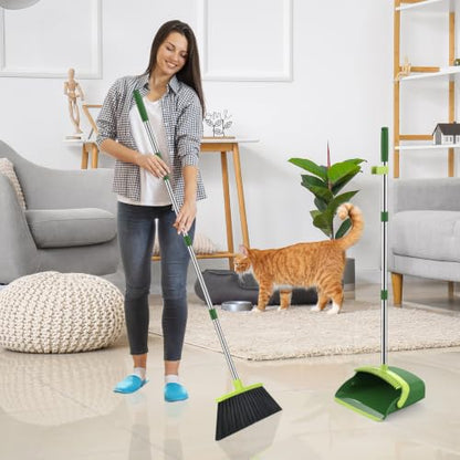 NACENA Broom and Dustpan Set with 52-in Long Adjustable Handle, Green - color: Green, size: 1 Pack