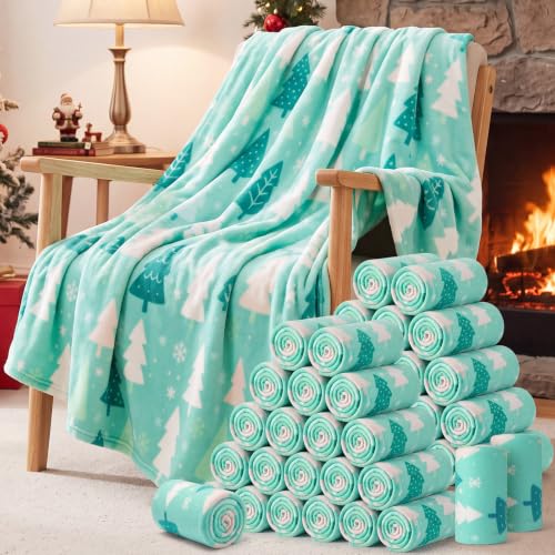 Kinlop 40 Packs Fleece Blanket Bulk 60 x 50 Inch Soft Lightweight Fleece Blanket Warm Throw Blankets Plush Pet Blankets for Bed Couch Sofa Home Office Wedding Camping Gifts (Christmas Tree) - color: Christmas Tree