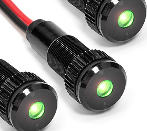 3 Pack of PLUG-N-PLAY Instrument Cluster LED Indicator Light Dash Bulbs. Aluminum Pilot Lights. Color Acrylic Lens. Flush Panel Mount 5/16" 8mm 12V for Speedometer Odometer (Black Bezel, Green LED) - color: Black Bezel, Green LED, size: 3 Pack