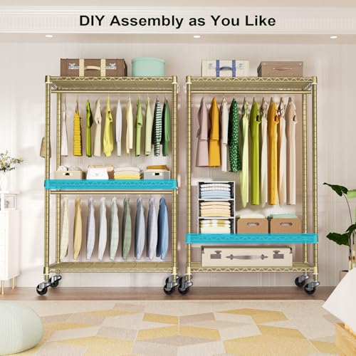 FUTASSI P3 Rolling Clothes Rack, Clothing Racks for Hanging Clothes, Gold - color: Gold, size: P3