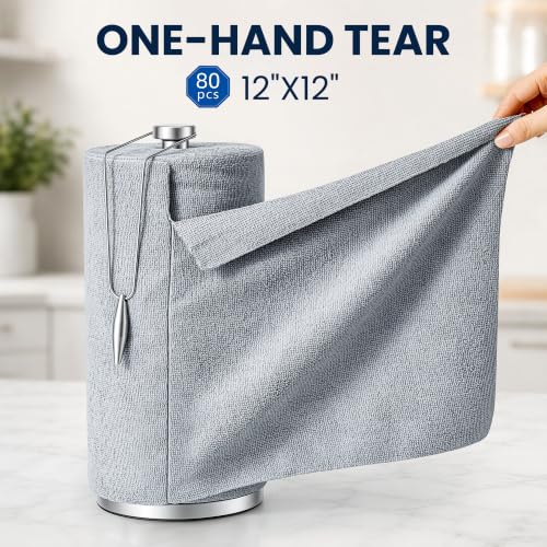 Veco Microfiber Cleaning Cloth Roll with Holder 80 PCS, 12" x 12" Gray - color: Gray-st
