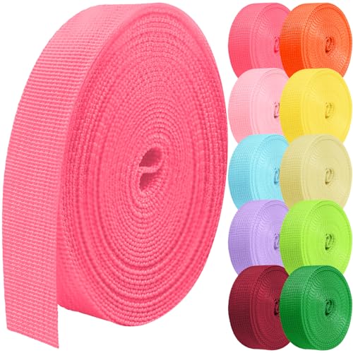 Polypropylene Webbing 1 Inch 1.5 inch 2 inch Nylon Webbing Straps, 5 10 25 50 100 Yards Webbing Strapping - color: Fluorescent Pink, size: 1 Inch x 25 Yards