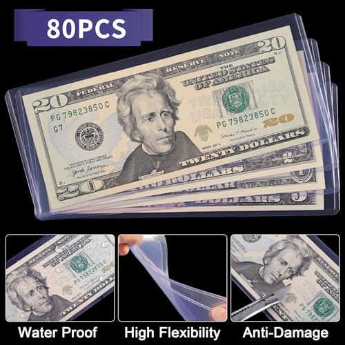 Uncle Paul 80PCS Banknotes Top-Insert Holders - Currency PVC - color: 80 Pieces