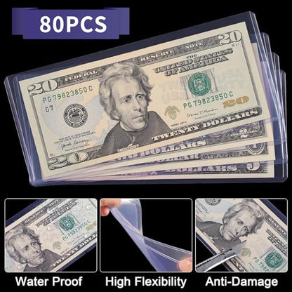 Uncle Paul 80PCS Banknotes Top-Insert Holders - Currency PVC - color: 80 Pieces