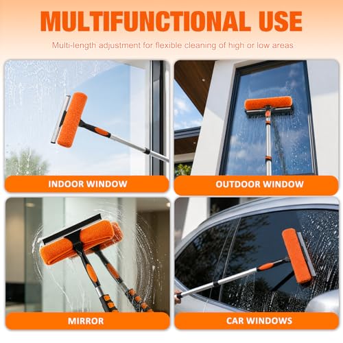 LAANPOLE 26FT Window Squeegee with Extension Pole, 2-in-1 Squeegee for Window Cleaning, Professional Cleaning Kit for Home with 20FT Telescoping Pole for Outdoor Indoor Use - size: 20FT