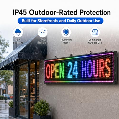 P10 Outdoor LED Message Board 77"x14" - WiFi Programmable Scrolling Text Display, High Brightness Business Sign with SMD Technology for Store Front - size: P10 77"x14"