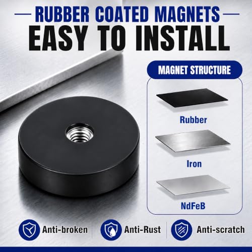 MUTUACTOR Strong Neodymium Rubber Coated Magnets,8PCS 40lbs Permanent Rubber Coated Magnet with M6 Female Hole,Anti-Scratch Mounting Magnet Heavy Duty for LED Lights,Camera Mount and Signal Bases - size: 40 lbs M6 Female 8pcs with rubber coating