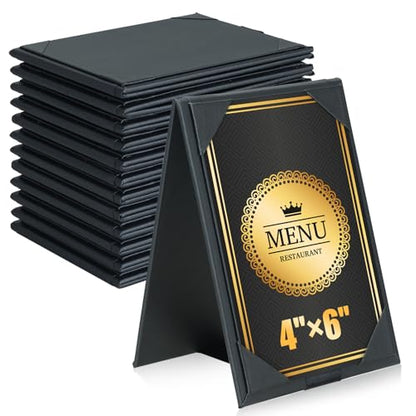 12 Pack Double-Sided Menu Holders 4"x 6", PU Leatherette A-Frame Table Tents for Restaurant, Bar, Cafe, Wedding, Durable and Foldable Design (12 pack, 4" x 6") - size: 12 pack, 4" x 6"
