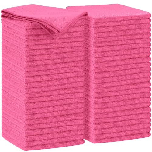 AIDEA Pink Microfiber Cleaning Cloth-50PK, Absorbent Cleaning Rags 12"x12" - color: Pink, size: 12in.x12in.