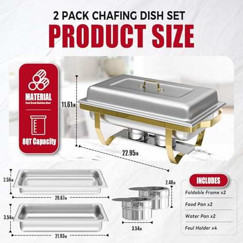 IMACONE Rectangular Chafing Dish Buffet Sets of 2, 8QT, Gold Frame - color: Gold Frame, size: 2-Pack