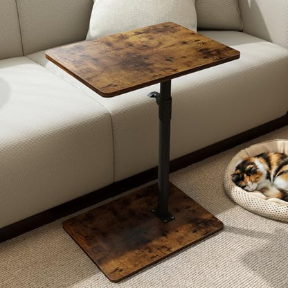 YUHFERA Adjustable C-Shaped Sofa Side Table, Large, Rustic Brown - color: Rich, size: Enlarged