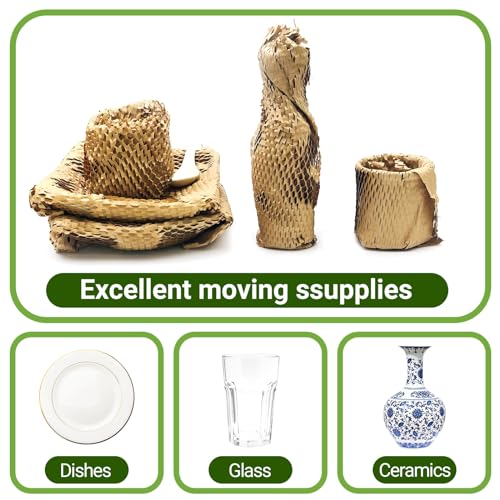 Moving Dish Packing Kit Plate Protector Sleeve, Packing Supplies for Dishes Glass, Honeycomb Wrapping Paper Roll 15'' x300' Large Bubble Cushion Wrap Shipping Material for Fragile Items, 80GSM - size: 15 inch * 300 feet