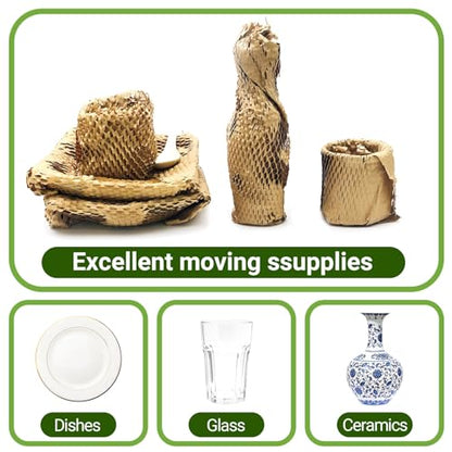 Moving Dish Packing Kit Plate Protector Sleeve, Packing Supplies for Dishes Glass, Honeycomb Wrapping Paper Roll 15'' x300' Large Bubble Cushion Wrap Shipping Material for Fragile Items, 80GSM - size: 15 inch * 300 feet