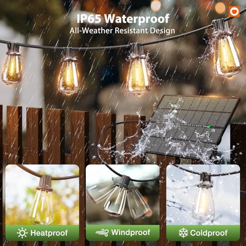 addlon 102FT Solar String Lights Outdoor, Waterproof,Dimmable, Last 20+ Hrs - size: 96+6FT