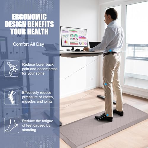 Cushioned Kitchen Mat 2 PCS, Anti Fatigue Kitchen Rugs, Heavy Duty Non-Skid, Ergonomic Comfort Foam Kitchen Floor Mat for Home, Office, Sink, Laundry, Khaki - color: Khaki
