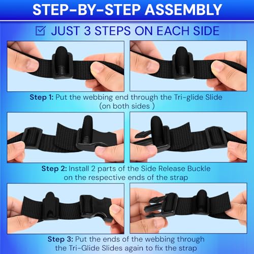 TECEUM 1.5" Nylon Strap Kit with Buckles, Black 6 yards Repair Set - color: Black, size: 1.5" - 6 yards, style: 6 Buckle - 12 Slides - 6 D-rind
