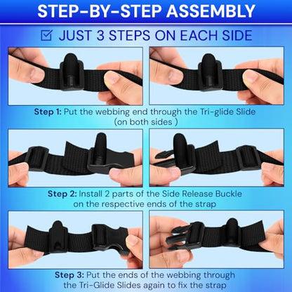 TECEUM 1.5" Nylon Strap Kit with Buckles, Black 6 yards Repair Set - color: Black, size: 1.5" - 6 yards, style: 6 Buckle - 12 Slides - 6 D-rind