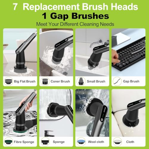 Dreazu Pro Electric Spin Scrubber, 10-in-1 Cleaning Brush with Retractable Handle, 44 lbs High Torque Variable Speed Shower Scrubber for Bathroom, Kitchen, Tile Floors, Bathtub, Toilet & Car - color: Black