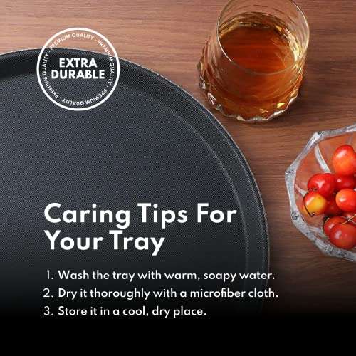 New Star Foodservice Restaurant Grade Non-Slip Serving Tray, 11 Inch Round Brown Plastic Tray with Rubber-Lined Surface, Bar, Catering, Restaurant, and Foodservice Tray