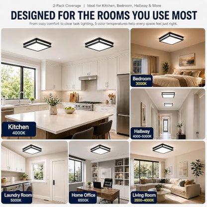 12in 36W Black Square Dimmable LED Ceiling Lights, 3600LM Super Bright Modern Flush Mount Light Fixtures, 2700K-6500K 5CCT Adjustable Ceiling Lamp for Hallway Laundry Commercial Residential Use 1-Pack - color: Black, size: 1 Pack
