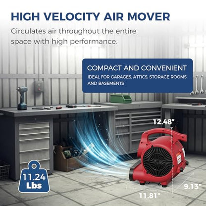 ALORAIR 3 Speed Air Mover Blower Fan 115W 600CFM Utility Floor Fan - Red - color: Red