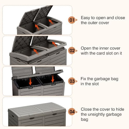 Fancyango Resin Outdoor Trash Can with Lid, 62 Gallon, Gray - color: Grey, size: 62 Gallon