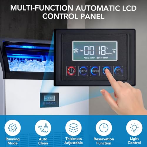 Commercial Ice Maker – 250 Lbs/24h Production, 60 Lbs Storage Bin, 50 Cubes Per 15 Minutes, Adjustable Thickness, Built-in/Freestanding, Self-Cleaning, ETL Certified – for Home, Bar, Restaurant