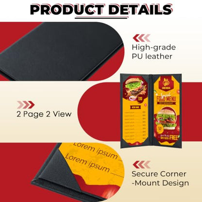 NATGAI 10 Pack 2 View Restaurant Menu Covers 4.25" x 11", PU Leather Menu - size: 2 View, 4.25"x11"