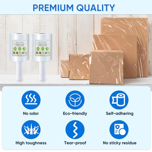 TICONN Stretch Wrap Roll, 5 in x 1000 ft Plastic Wrap for Moving Furniture - style: 5''-4PK