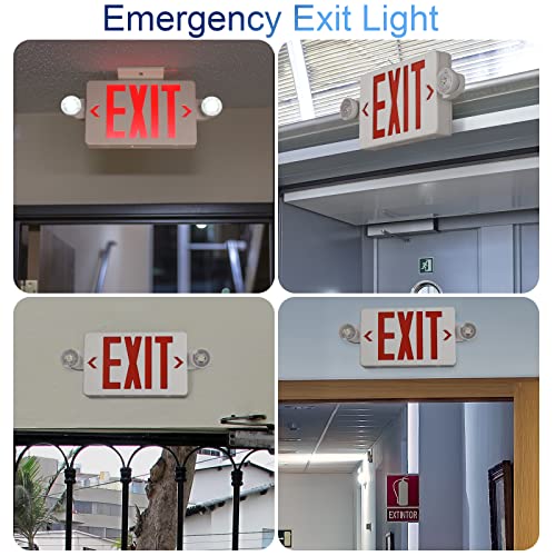 GZRUIYANG Exit Sign with Emergency Lights Red, LED Emergency Exit Light with Battery Backup, UL 924 Certified, AC 120/277V, Commercial Emergency Lights Combo for Business - 1 Pack - color: White Housing Red Letter, size: 1 Pack