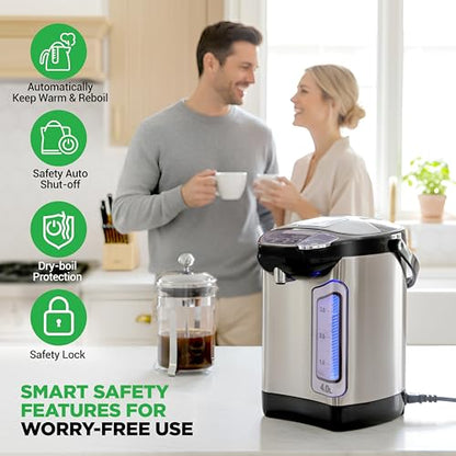 NutriChef Electric Water Boiler and Warmer - 4L/4.2Qt Stainless Steel Electric Hot Water Dispenser w/Rotating Base, Auto Shut Off, Safety Lock, Instant Heating for Coffee & Tea (NCHUB24) - size: 4.2 Quarts