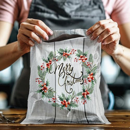10x13 (100) Christmas Wreath Designer Winter Poly Mailers Self Sealing Waterproof Shipping Envelopes Holiday Premium Printed Bags For Small Businesses - color: Christmas Wreath, size: 10x13