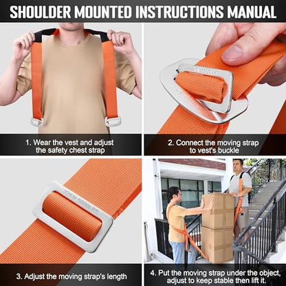 Anti-Slip Moving Straps, 2-Person Shoulder Lifting and Moving System Lifting Straps for Moving Furniture, Appliances, Mattresses, Heavy Objects up to 800lbs - style: Orange