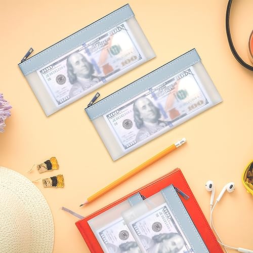 4 Pack Clear Money Envelopes for Cash Money Bag Pouch 7.6x3.7 inch - color: blue