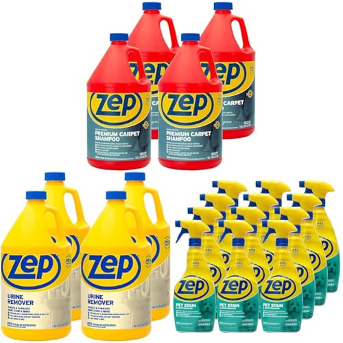 Zep Premium Carpet Shampoo + Urine Remover + Pet Stain and Odor Remover - 1 Gallon (Case of 4) ZUPXC128 + 1 Gallon (Case of 4) ZUURMV128 + 32 oz. (Case of 12) ZUPETODR32
