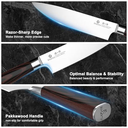imarku 18-Piece Japanese Santoku Stainless Steel Knife Set with Block - color: Pure Black