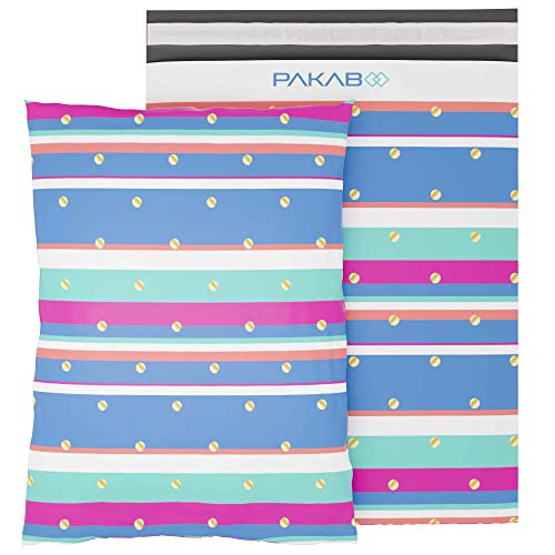 PAKABOO Poly Mailer Shipping Bags 10x13 Inch, 100 Pack, Non-Padded Envelopes with Tamper Proof Self-Seal, Geometric Multi Colored Striped Print Packaging - color: Multi Stripes, size: 10 x 13 inch