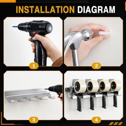 Pelopy Aluminum Wall Mount Tape Gun Holder Dispenser, Silver, 4 Roll Holder - color: Silver, size: 4 Roll Holder
