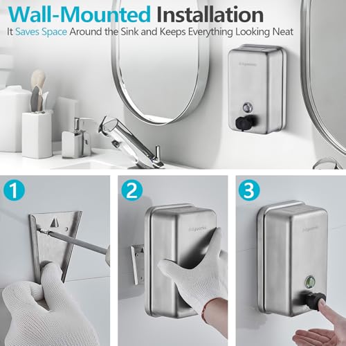 Commercial Soap Dispenser Wall Mount, 1100 mL, Silver - size: 37.19 fl.oz./ 1100ml