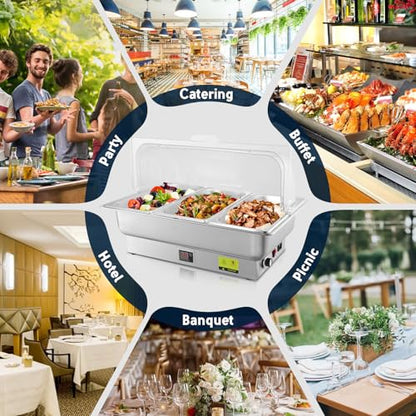 3 x 3QT Electric Chafing Dish with Knob Temperature Control - size: 603-Triple Pan