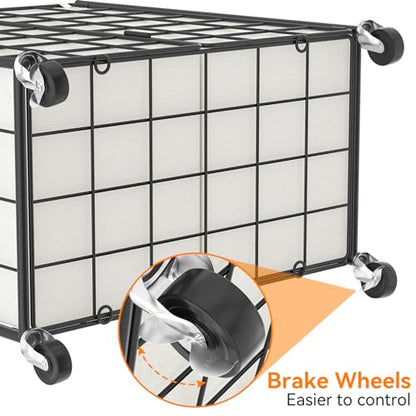 WOWLIVE Double Laundry Hamper with Wheels, Metal Rolling Laundry Basket - color: Black and White, size: 120l